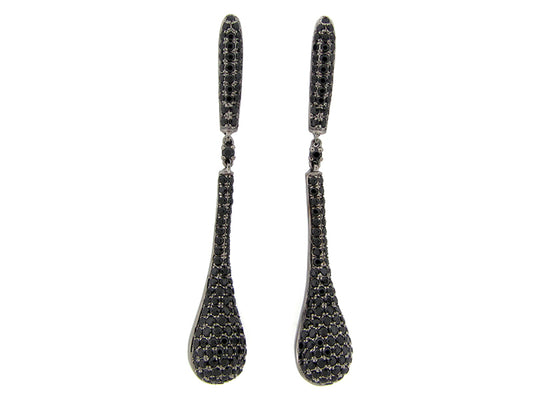BLACK SPINEL EARRING, BLACK FINISH, SILVER (N)