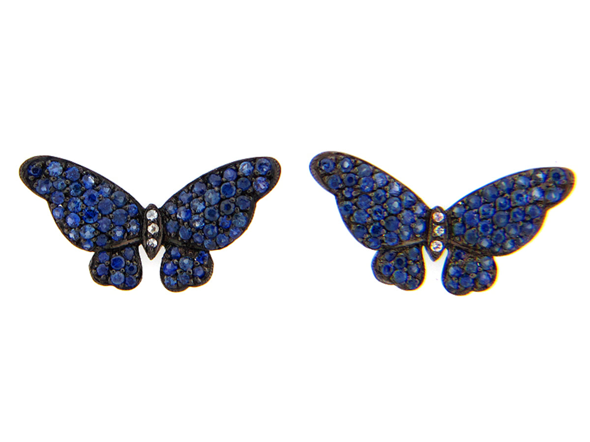 BLUE & WHITE SAPPHIRE EARRING, BLACK FINISH, SILVER (E)