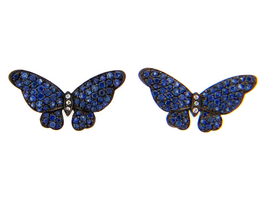 BLUE & WHITE SAPPHIRE EARRING, BLACK FINISH, SILVER (E)