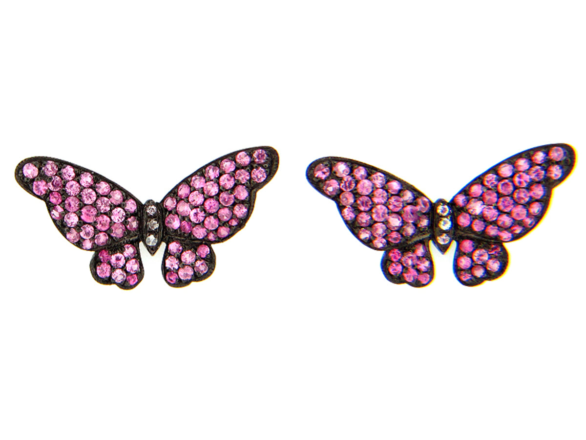 PINK & WHITE SAPPHIRE EARRING, BLACK FINISH, SILVER (E)