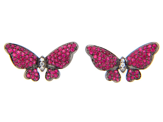 RUBY & WHITE SAPPHIRE EARRING, BLACK FINISH, SILVER (H)