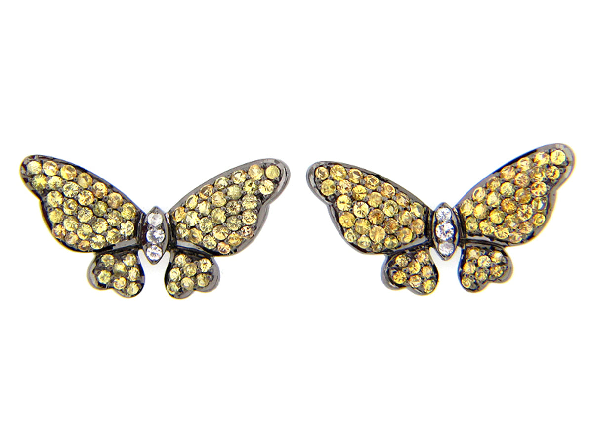 YELLOW & WHITE SAPPHIRE EARRING, BLACK FINISH, SILVER (E)
