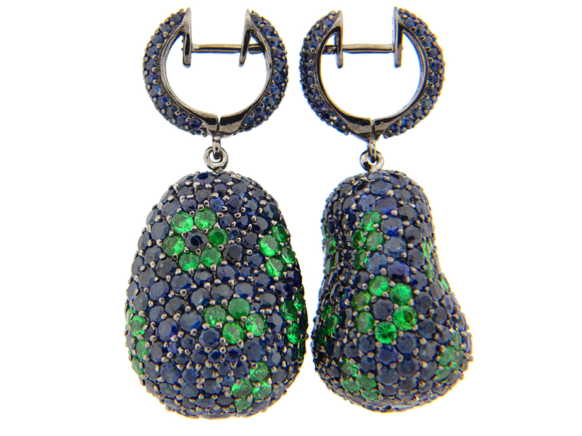 SAPPHIRE & TSAVORITE BROACH, BLACK FINISH, SILVER (E)