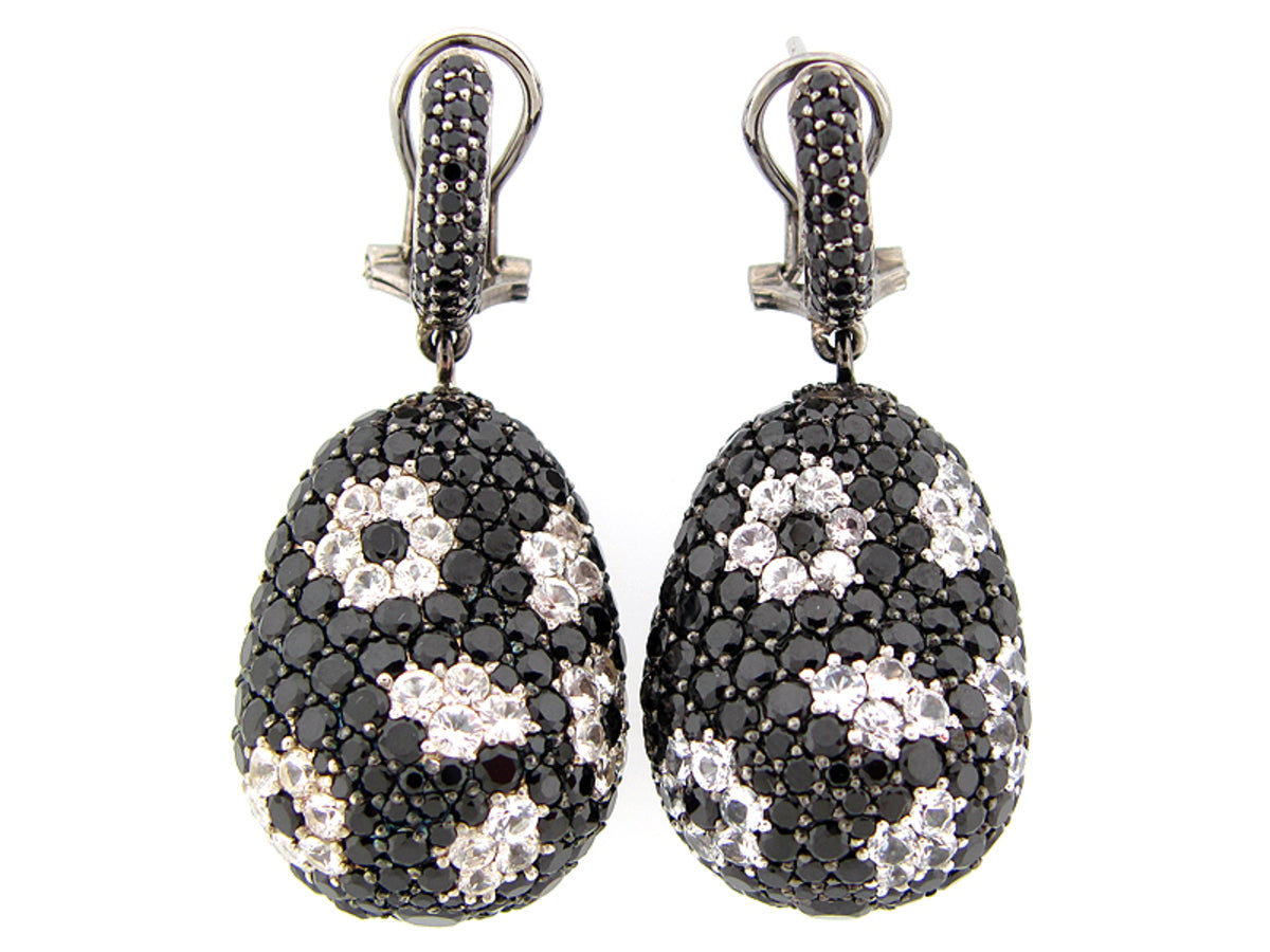 BLACK SPINEL & WHITE SAPPHIRE EARRING, BLACK FINISH, SILVER (N/H)