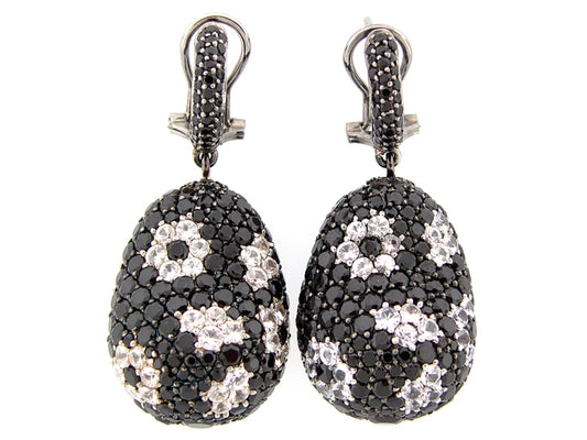 BLACK SPINEL & WHITE SAPPHIRE EARRING, BLACK FINISH, SILVER (N/H)