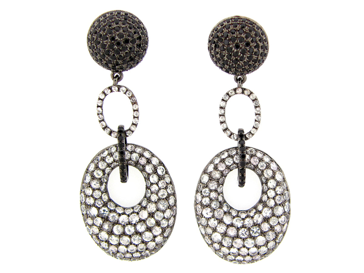 BLACK SPINEL & WHITE SAPPHIRE EARRING, BLACK SPINEL, SILVER (N/H)