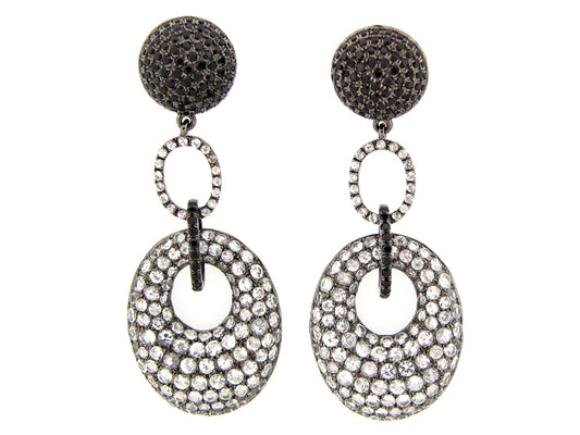 BLACK SPINEL & WHITE SAPPHIRE EARRING, BLACK SPINEL, SILVER (N/H)