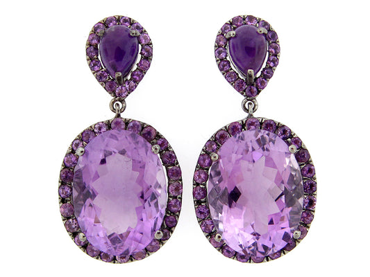 AMETHYST EARRING, BLACK FINISH, SILVER (H)