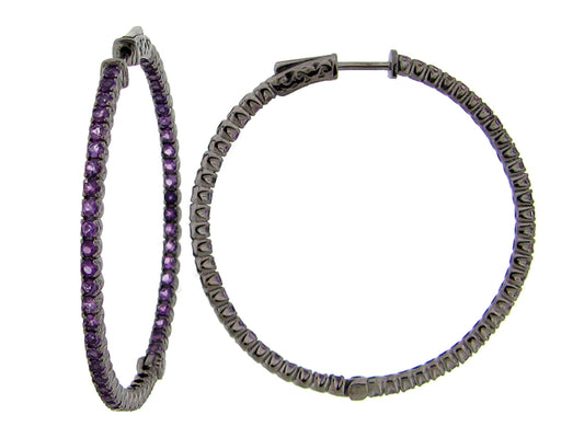 AMETHYST EARRING, BLACK FINISH, SILVER (H)