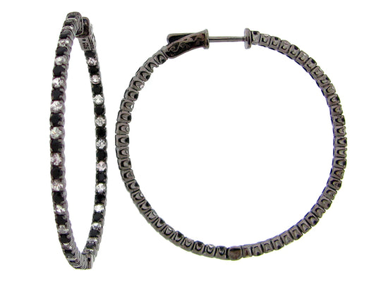 BLACK SPINEL & WHITE SAPPHIRE EARRING, BLACK FINISH, SILVER (N/H)