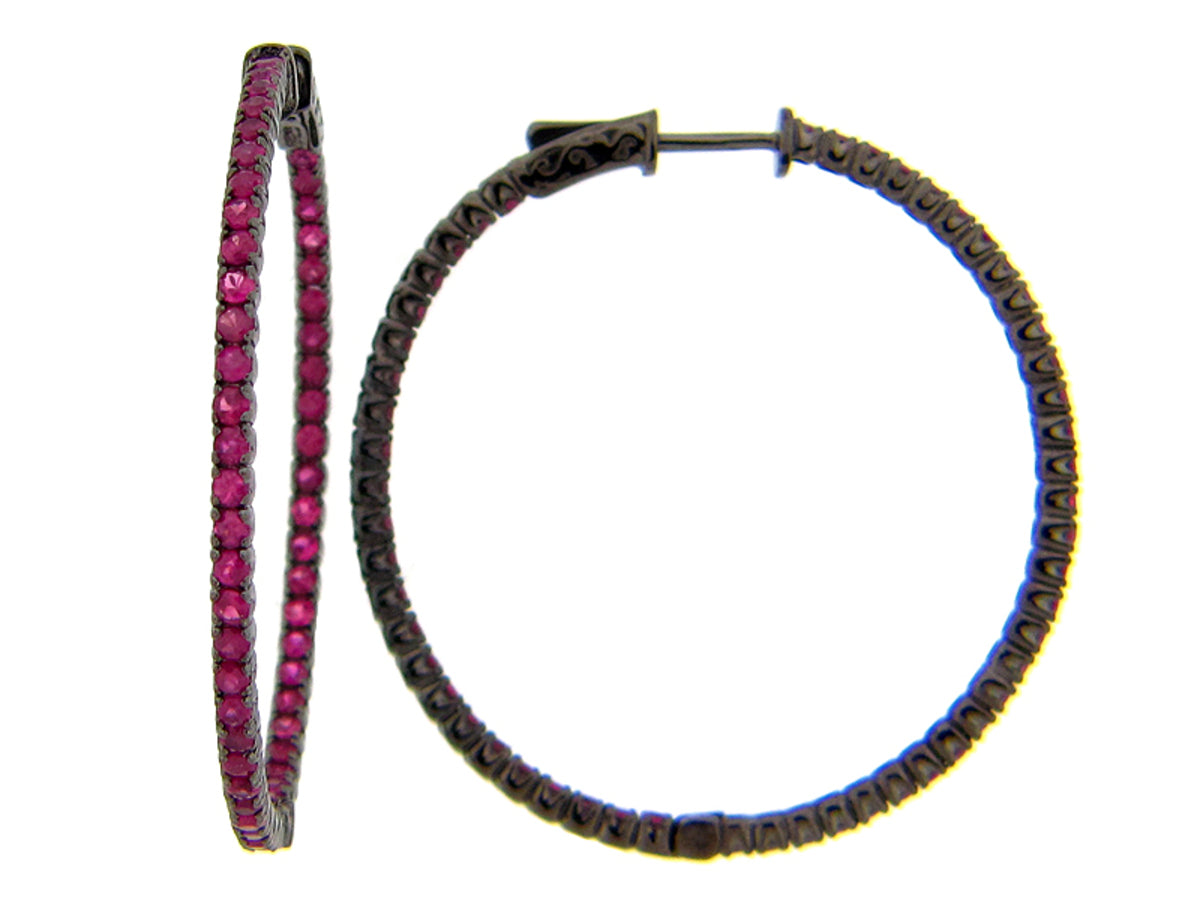 PINK SAPPHIRE EARRING, BLACK FINISH, SILVER (H)
