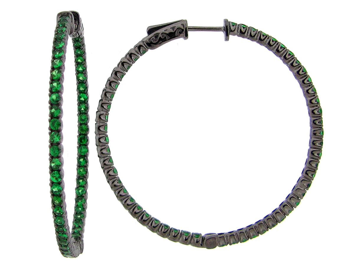 Tsavorite Earring, Black Finish, Silver (N)