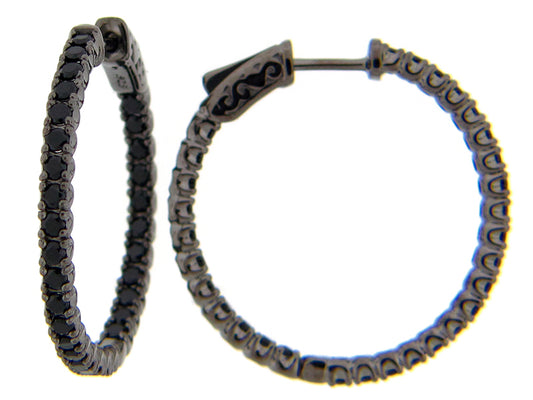 BLACK SPINEL EARRING, BLACK FINISH, SILVER (N)