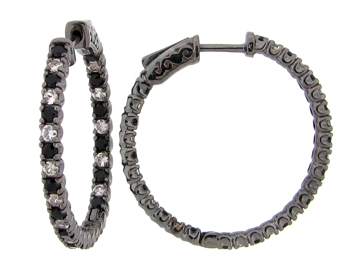 BLACK SPINEL & WHITE SAPPHIRE EARRING, BLACK FINISH, SILVER (N/H)