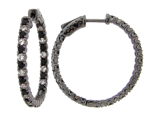 BLACK SPINEL & WHITE SAPPHIRE EARRING, BLACK FINISH, SILVER (N/H)