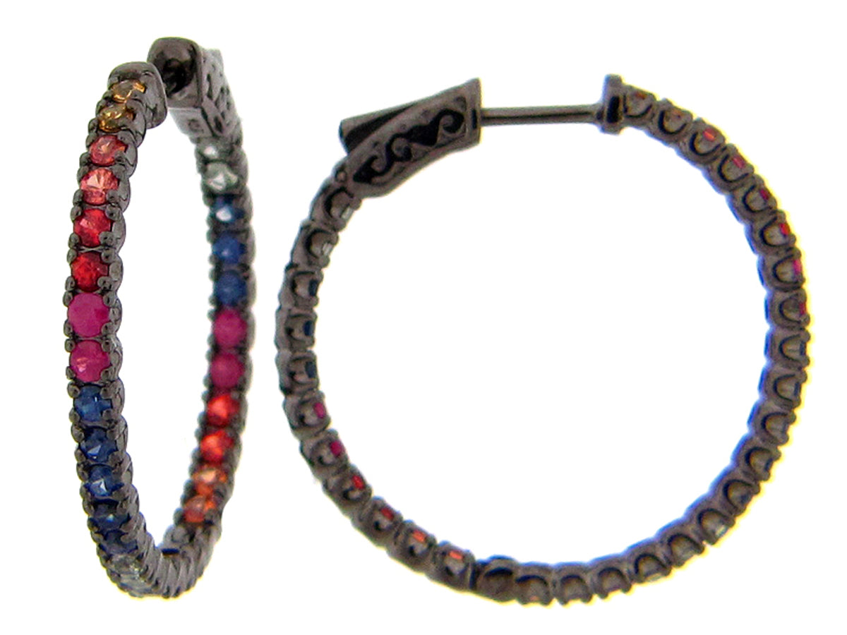 RAINBOW SAPPHIRE EARRING, BLACK FINISH, SILVER (H/U)