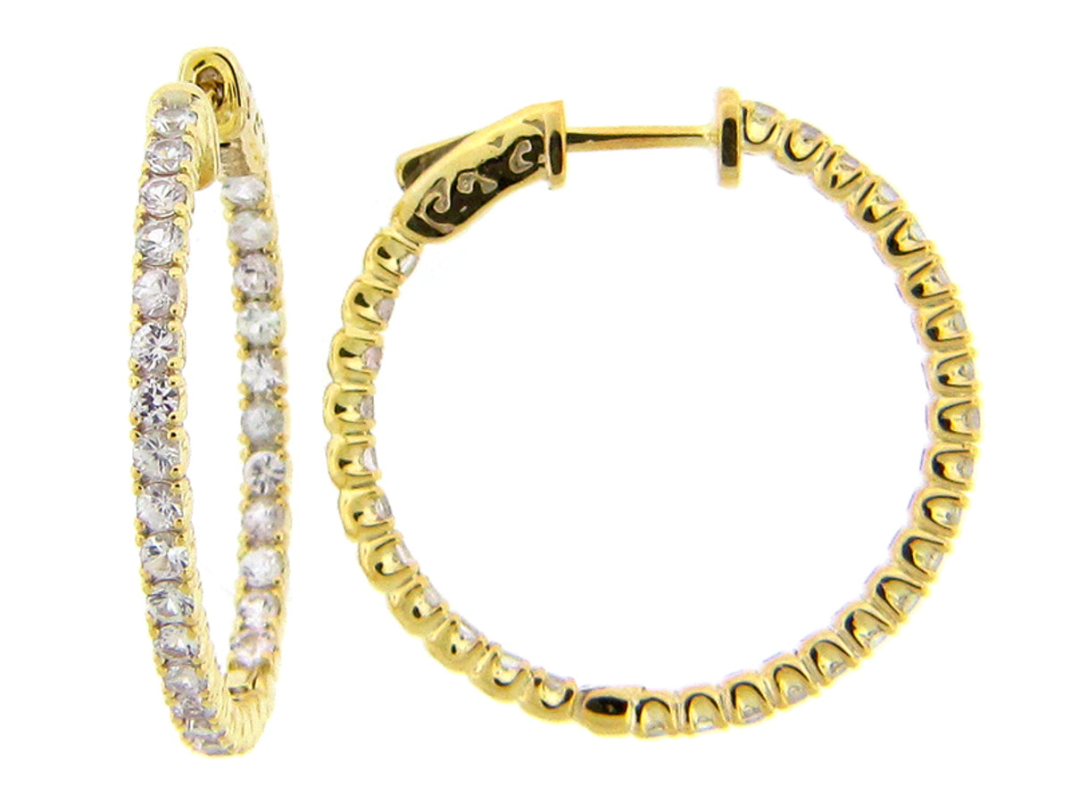 WHITE SAPPHIRE EARRING, YELLOW FINISH, SILVER  (H)