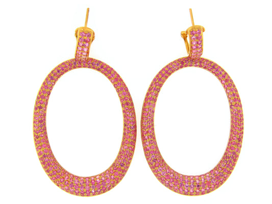 PINK SAPPHIRE EARRING, YELLOW FINISH, SILVER (H)