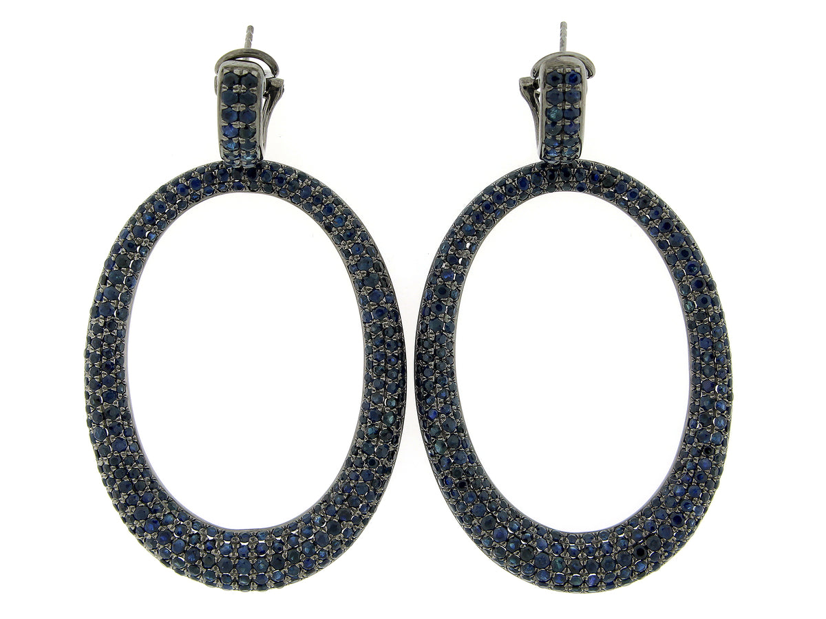 SAPPHIRE EARRING, BLACK FINISH,SILVER (H)