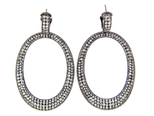WHITE SAPPHIRE EARRING, BLACK FINISH, SILVER (H)