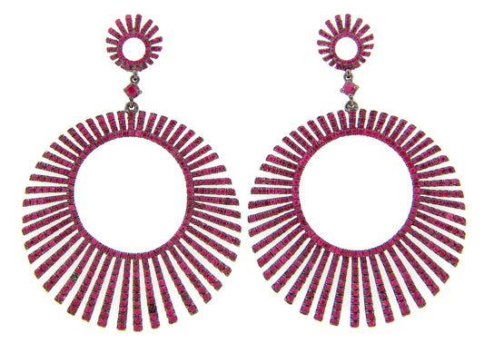 RUBY STARBURST EARRING, BLACK FINISH, SILVER (H)
