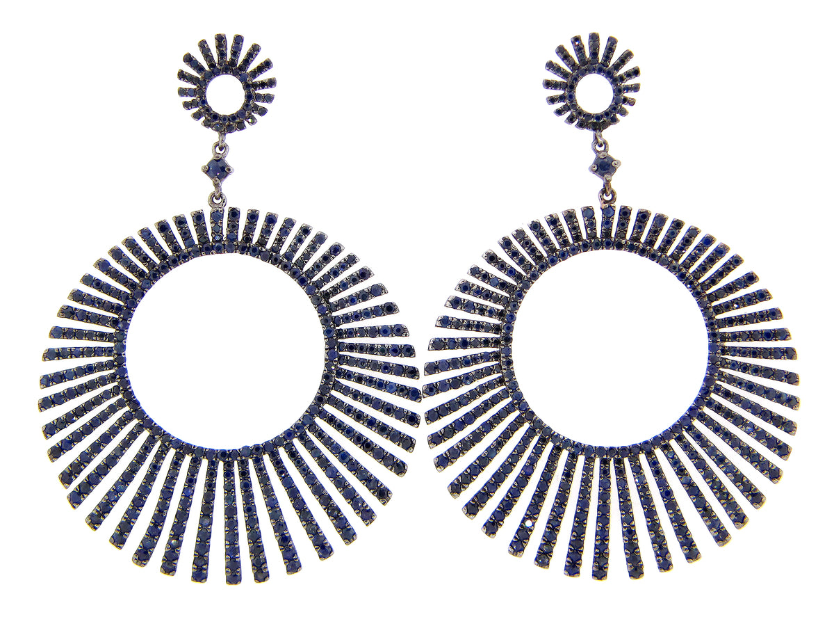 SAPPHIRE STARBURST EARRING, BLACK FINISH, SILVER (H)