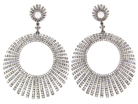 WHITE SAPPHIRE STARBURST EARRING, BLACK FINISH, SILVER (H)