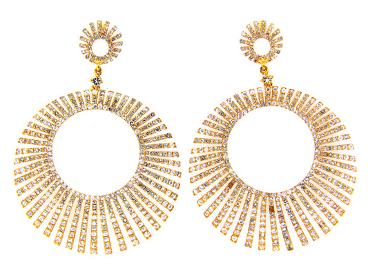 WHITE SAPPHIRE STARBURST EARRING, YELLOW FINISH, SILVER (H)