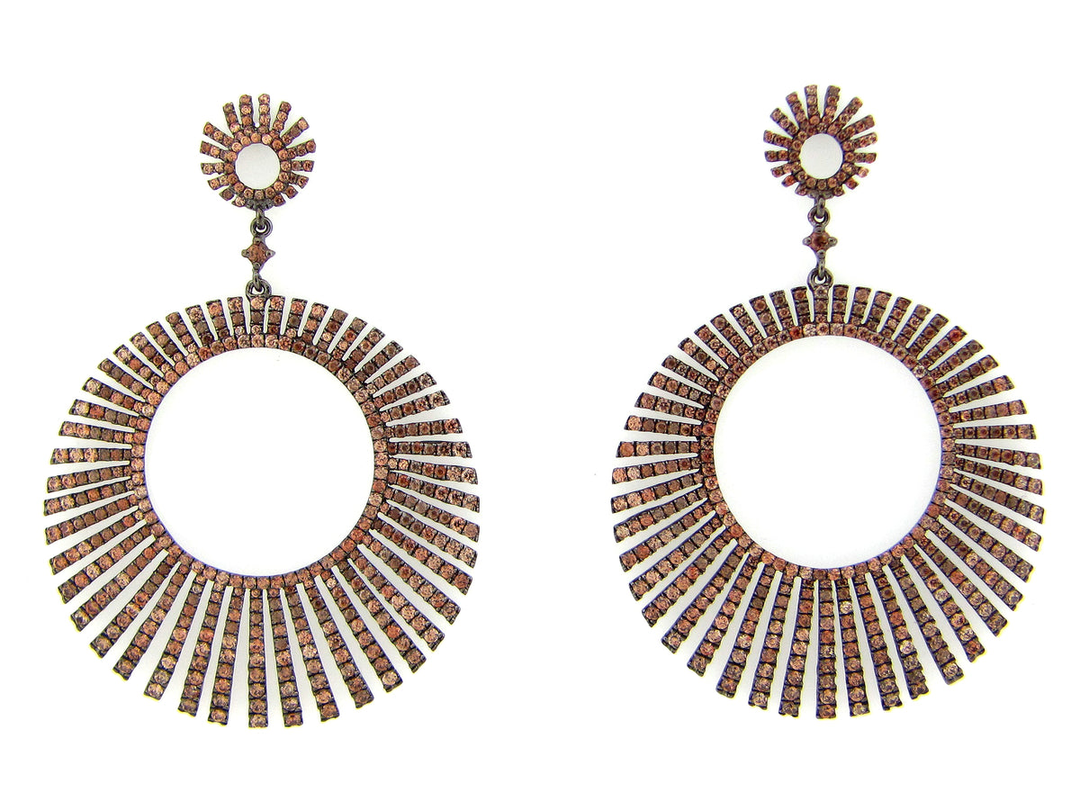 BROWN ZIRCON STARBURST EARRING, BLACK FINISH, SILVER (N)