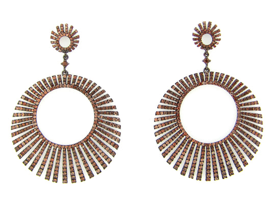 BROWN ZIRCON STARBURST EARRING, BLACK FINISH, SILVER (N)