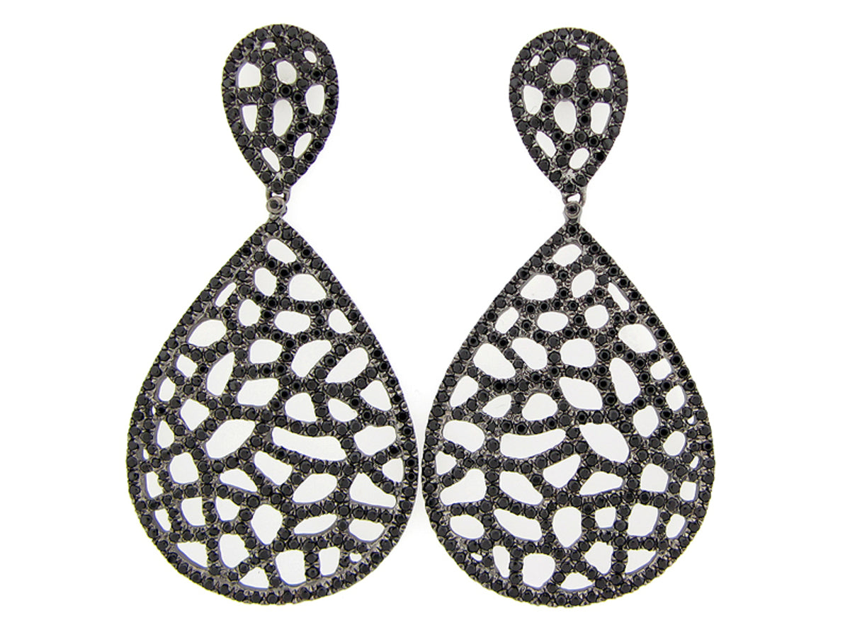 BLACK SPINEL EARRING, BLACK FINISH, SILVER (N)