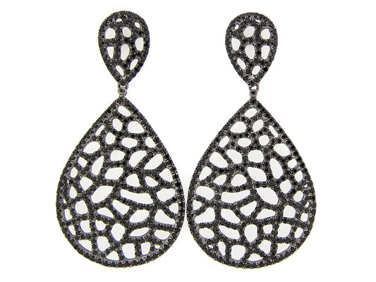 BLACK SPINEL EARRING, BLACK FINISH, SILVER (N)