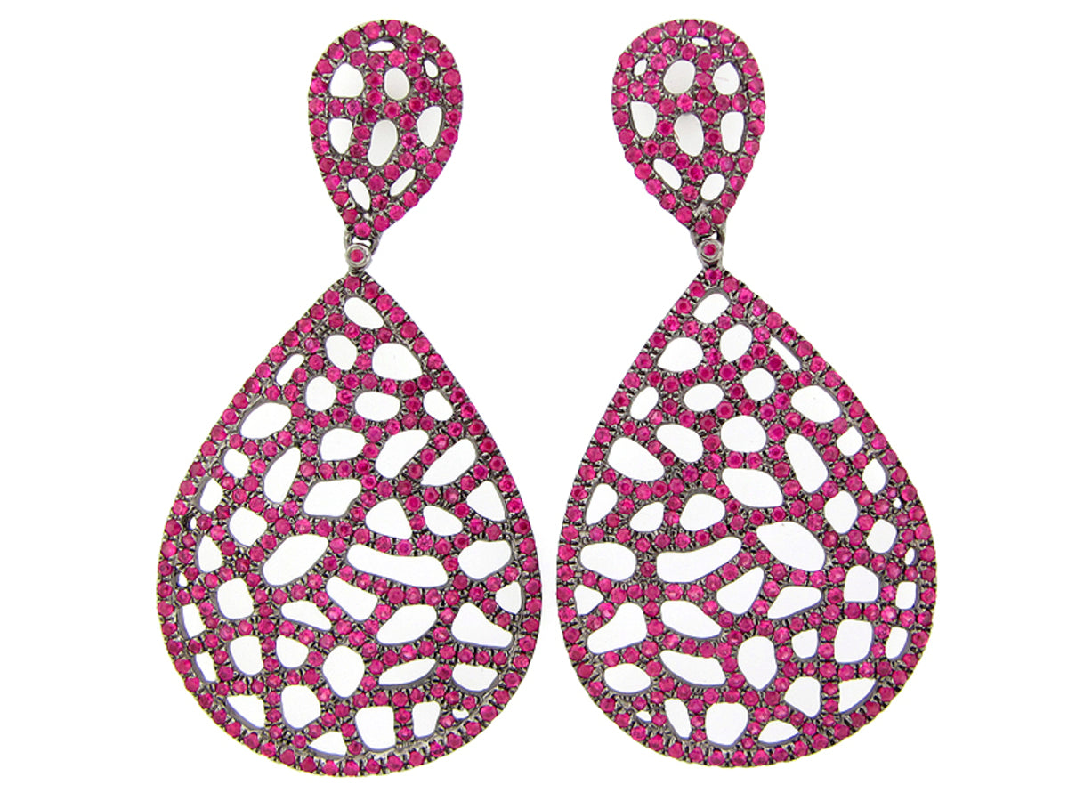 PINK SAPPHIRE EARRING, BLACK FINISH, SILVER (H)
