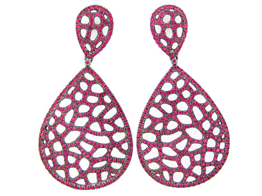 PINK SAPPHIRE EARRING, BLACK FINISH, SILVER (H)
