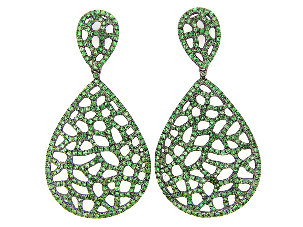 TSAVORITE EARRING, BLACK FINISH, SILVER (N)