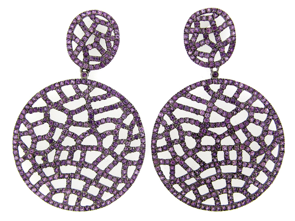 AMETHYST EARRING, BLACK FINISH, SILVER (H)