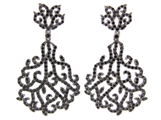 BLACK SPINEL EARRING, BLACK FINISH, SILVER (N)