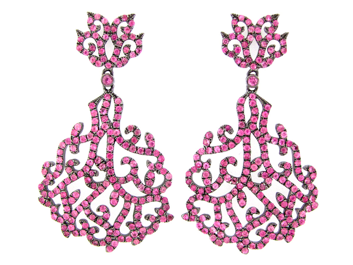 PINK SAPPHIRE EARRING, BLACK FINISH, SILVER (H)
