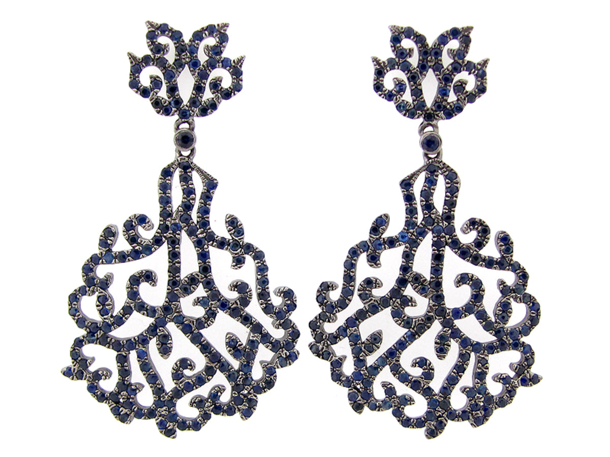 SAPPHIRE EARRING, BLACK FINISH, SILVER (H)