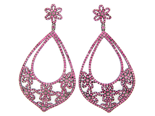 PINK SAPPHIRE EARRING, BLACK FINISH, SILVER (H)