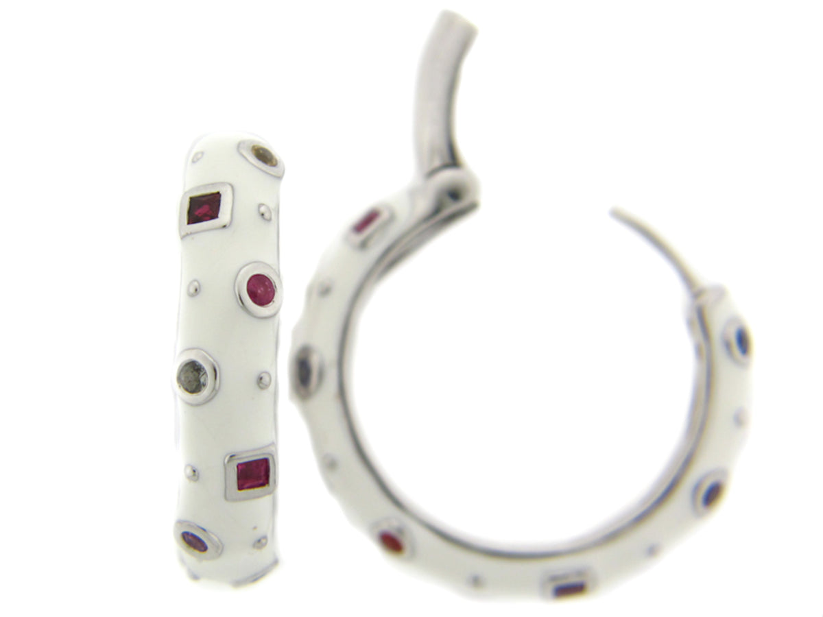 RAINBOW SAPPHIRE/WHITE ENAMEL EARRING