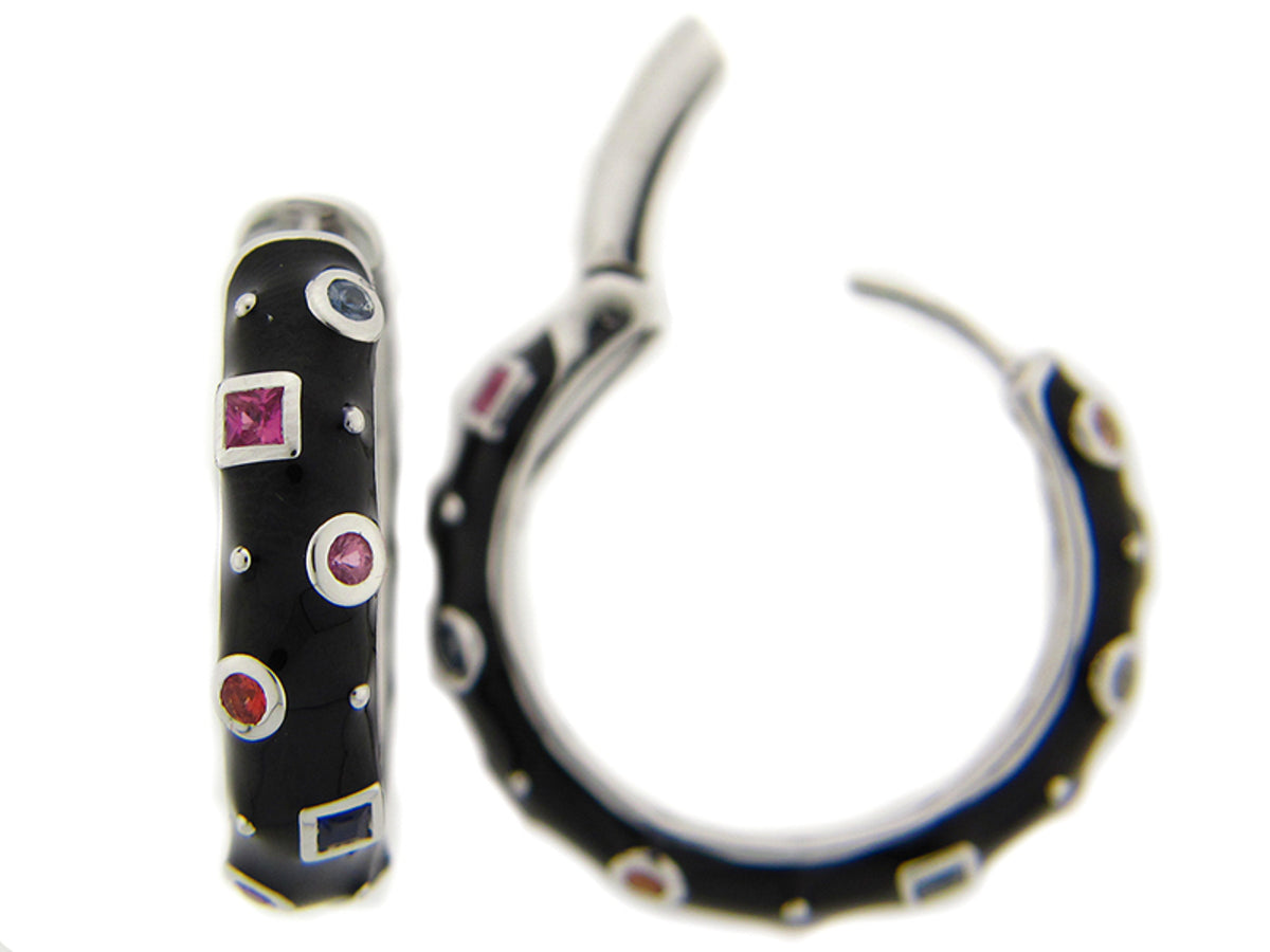 RAINBOW SAPPHIRE/BLACK ENAMEL EARRING