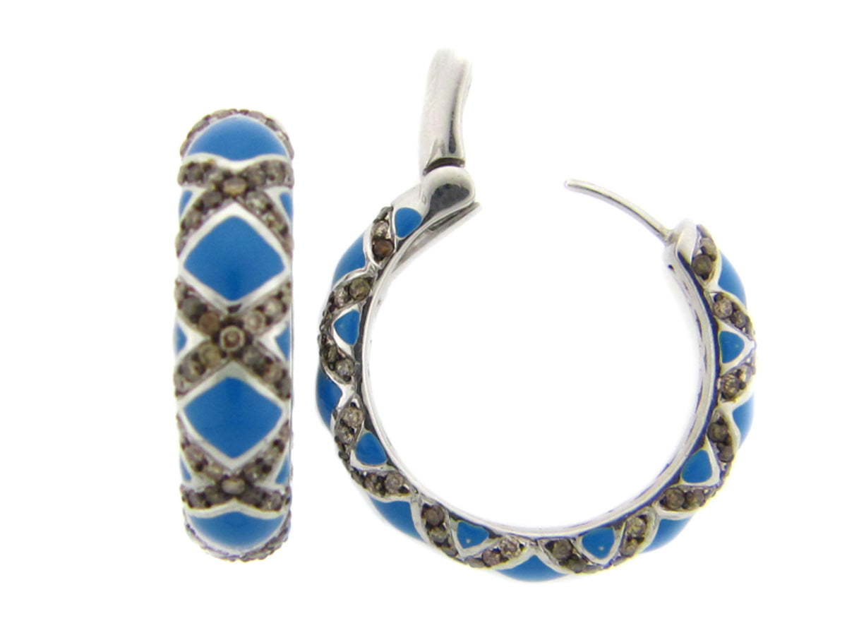 BROWN DIAMOND/BLUE ENAMEL EARRING