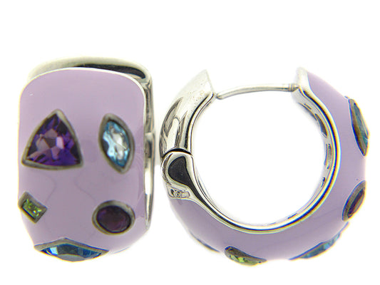 AMETHYST/BLUE TOPAZ/PERIDOT/PURPLE ANAMEL EARRING
