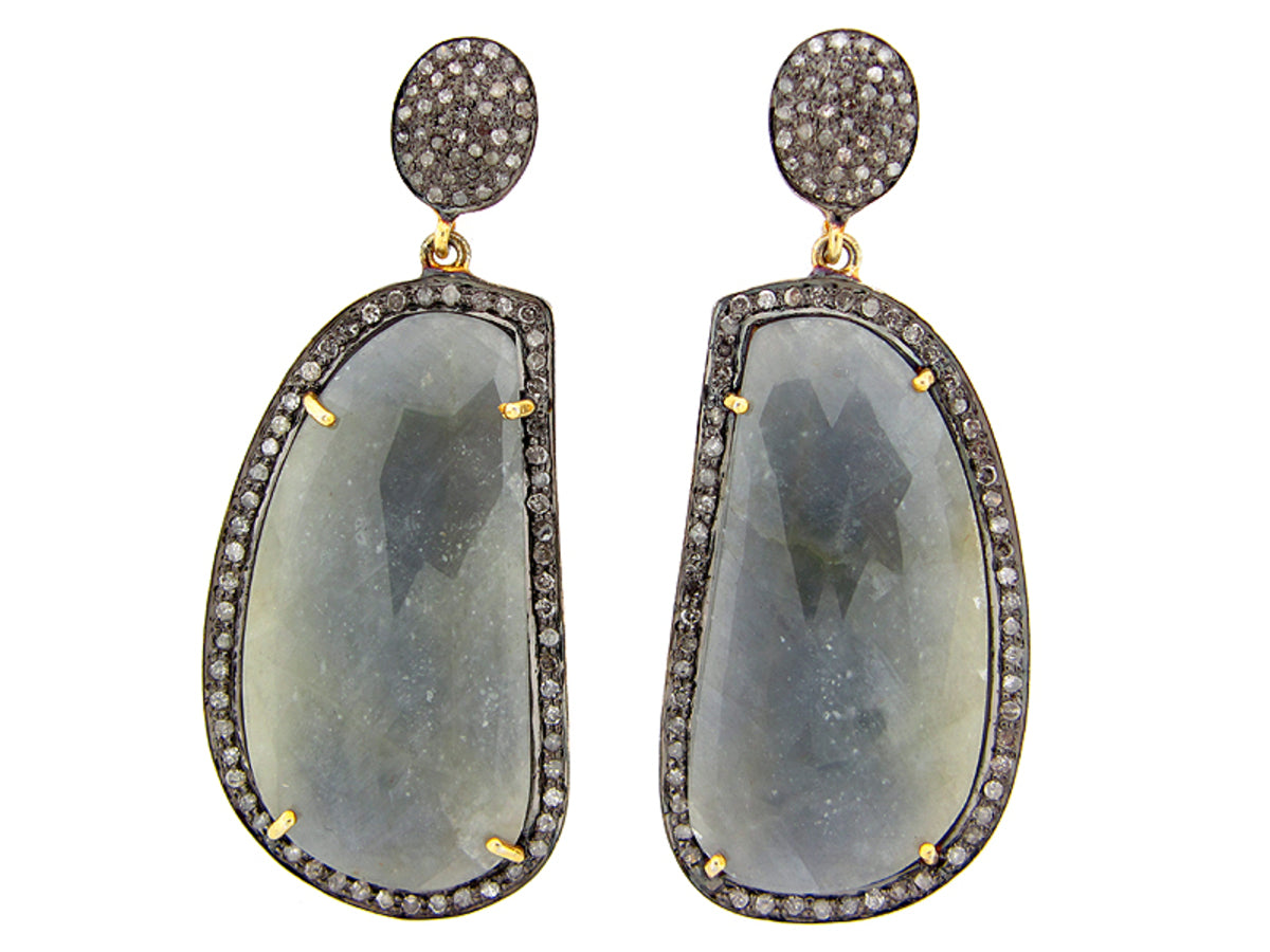 SAPPHIRE & BROWN DIAMOND EARRING,  SILVER/14K POST & NUT, (N),  C=76.43