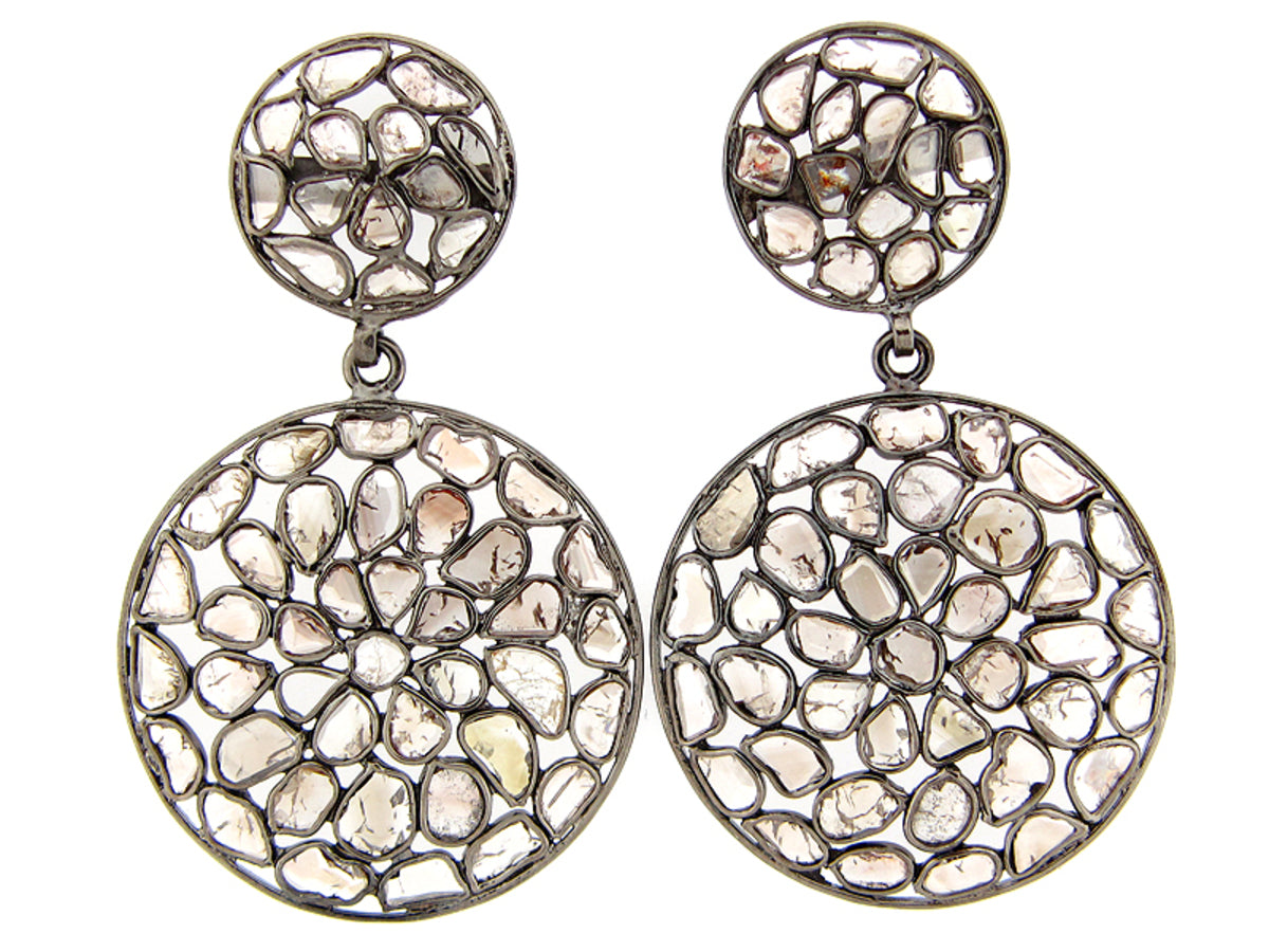 DIAMOND SLICE EARRING, SILVER, BLACK FINISH (N)
