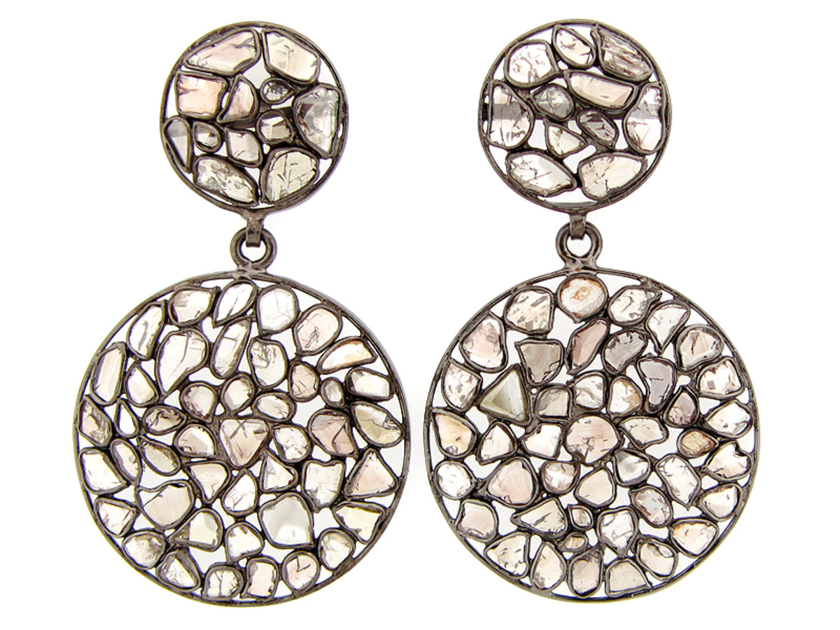 DIAMOND SLICE EARRING, SILVER, BLACK FINISH