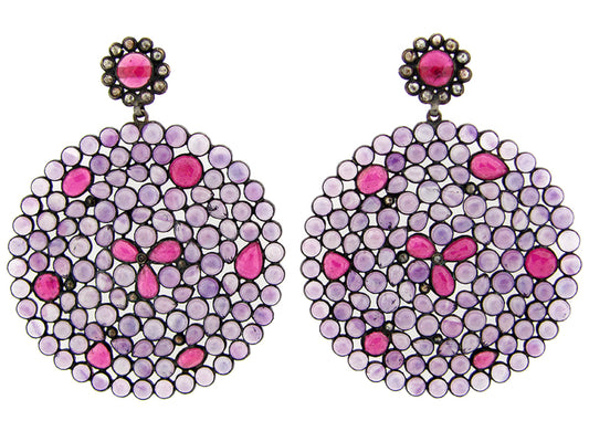 AMETHYST, RUBY, BROWN DIAMOND EARRING, SILVER (H), C=63.80