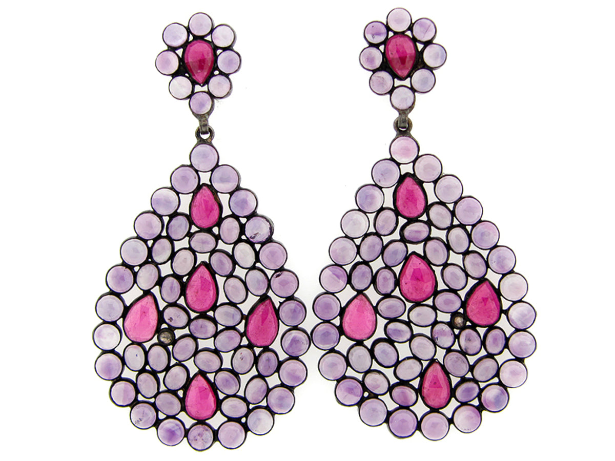 AMETHYST, RUBY, BROWN DIAMOND EARRING, SILVER (H), C=37.80