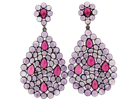 AMETHYST, RUBY, BROWN DIAMOND EARRING, SILVER (H), C=37.80